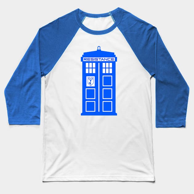 Blue Box Resistance Baseball T-Shirt by Galactic Hitchhikers